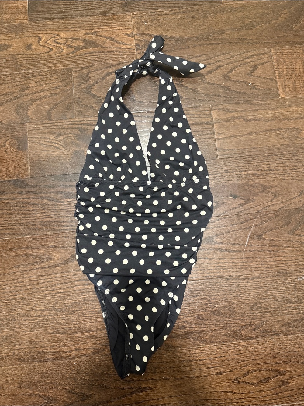 Land’s End Black Polka Dot Halter One-Piece Swimsuit